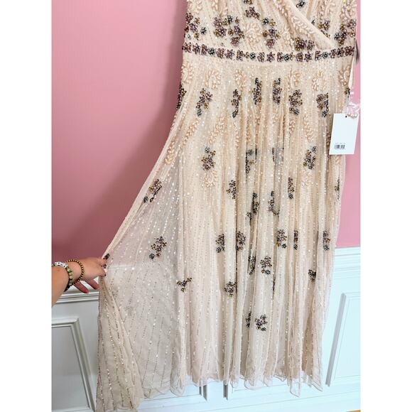 NEW NWT Mac Duggal Cap Sleeve Embellished Dress in Blush STYLE 93575 Size 20 - Picture 5 of 15